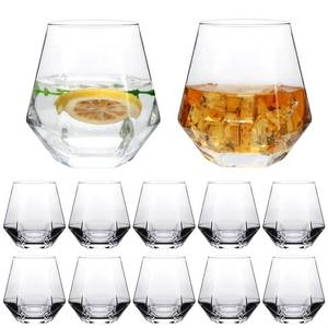 lot 84581 image: Ufrount Diamond Wine Glasses,Stemless Red Wine Glass Cups Set of 12,Geometric Clear 10 OZ Glassware White Wine Glass Tumblers for Cocktail,Bourbon,Whiskey,Birthday,Party
