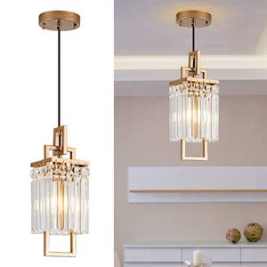 lot 84582 image: lighceac Modern Silver Pendant Light Fixture for Kitchen Island and Dining Room, Industrial Small Hanging Crystal Chandelier Light Fixture for Bedroom Entryway Living Room Foyer Hallway 3-Pack - Retail $186.97