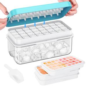 lot 84584 image: PHINOX Ice Cube Tray with Lid and Bin, 3 Pack Plastic Ice Cube Tray Molds, 96(4  8  3) pcs Ice Trays for freezer, Chilling Drinks, Whiskey & Cocktails, with Ice Container and Ice Scoop, BPA-Free