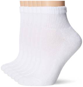 lot 84592 image: Hanes Womens Ankle Socks, Comfort Toe Seamed, Black Available, 6-Pack, White-6 Pack, 8-12
