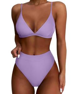 lot 84596 image: SUUKSESS Women High Waisted High Cut Bikini Sets Sexy Triangle Two Piece Swimsuits Push Up Bathing Suits (Light Purple, L)