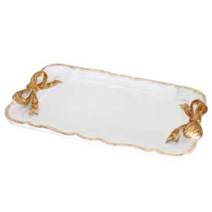 lot 84602 image: Vintage Decorative Tray Towel Tray Storage Tray Dish Plate Fruit Trays Rings Chain Bracelets Earrings Trays Cosmetics Jewelry Organizer Retro Design Bow-Knot Resin Plate Coquette Room Decor (White)