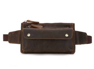lot 84607 image: Loyofun Unisex Brown Genuine Leather Waist Bag Messenger Fanny Pack Bum Bag For Men Women Travel Sports Running Hiking (Dark Brown-A)