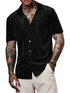 lot 84615 image: Verdusa Mens Button Front Short Sleeve Collar Velvet Shirt Tops Casual Shirts Black Small