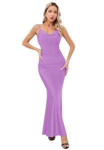 lot 84618 image: Capuffy Women Drape Neck Formal Maxi Dresses Lace Backless Cocktail Party Dress Spaghetti Straps Mermaid Evening Gown 221(Purple,S)