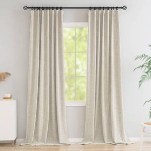 lot 84623 image: Novecozy 100% Blackout Curtains 96 Inches Length Long,Faux Linen Thermal Insulated Curtains Drapes for BedroomLiving Room,Rod PocketBack TabHook BeltRing Clips (2 Panels,W50 x L96,Light Beige)