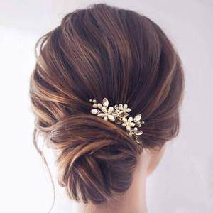 lot 84624 image: JAKAWIN Bride Wedding Pearl Hair Pins Flower Hair Piece Rhinestone Bridal Hair Accessories for Women HP065 (Gold)
