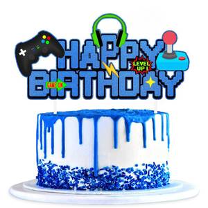 lot 84626 image: Video Game Birthday Cake Topper Glitter Blue Game Controller Happy Birthday Cake Topper - Game Cake Decorations Suit for Gamer Kids Boys Favors Game Cake Picks Birthday Party Supplies.