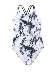 lot 84655 image: Milumia Girls One Piece Swimsuit Cute Tie Dye Criss Cross Bathing Suit Swimwear Black and White 10 Years
