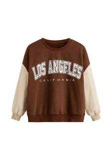 lot 84656 image: SOLY HUX Girls Letter Print Sweatshirt Casual Long Sleeve Drop Shoulder Pullover Tops T Shirt Coffee Brown 10Y