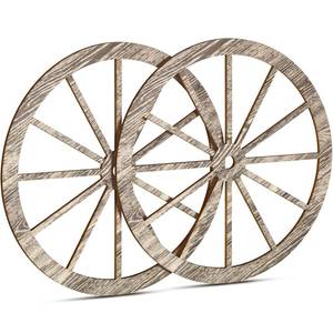 lot 84657 image: 2 Pcs Wagon Wheel Decor Wooden Western Cowboy Party Decorations Vintage Rustic Wagon Wheel Wood Cartwheel Decor for Bar Garage Indoor Outdoor (Gray,12 Inch)