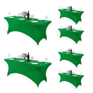 lot 84665 image: Fokitut 6 Pack Spandex Table Cover for 6FT Table Universal Fitted Stretch Tablecloth for Party, Banquet, Wedding and Events-Emerald