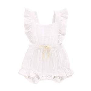 lot 84668 image: YOUNGER TREE Toddler Baby Girl Ruffled Sleeveless Romper Casual Summer Jumpsuit Cotton Linen Clothes (Milk White, 18-24 Months)