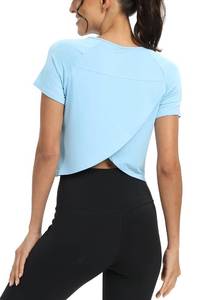 lot 84670 image: Mippo Short Sleeve Athletic Tops Workout Shirts Exercise Clothes Gym Tees Sports Running Active Wear Cute Work Out Crop Top Tshirts for Women Loose Fit Light Blue M
