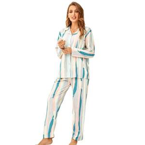 lot 84679 image: RONGTAI Womens Soft Pajamas Set Sleepwear 2 Piece Long Sleeve Party Pjs (as1, alpha, xx_l, regular, regular, Stripes-green)