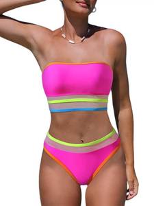 lot 84680 image: popvil Two Piece Bikini Sets for Women Strapless Cutout Bathing Suits High Waisted Swimsuit Rainbow