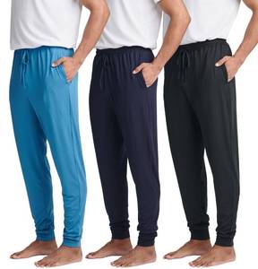 lot 84682 image: 3 Pack Mens Soft Lounge Jogger joggers Christmas Pajama Pants Sweatpants Pockets PJ Bottoms Sleep wear man Knit Drawstring men Soft Jersey black grey sweats Pijama Pockets winter - Set 6, M