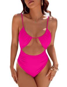 lot 84684 image: Blooming Jelly Womens One Piece Swimsuit Tummy Control Bathing Suit Sexy Flattering Cheeky High Cut Out Cute Ladies Swimwear (X-Large, Hot Pink)