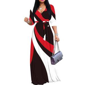 lot 84690 image: FANDEE Womens 2024 Maxi Dress - Floral Printed Bohemian Summer Long Maxi Dress V-Neck 34 Sleeve Red and Black Stripes L