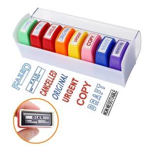 lot 84692 image: Self Inking Office Stamp Set for Approved Paid Completed Copy Faxed Scanned Stamps, Business Stamp Rubber Stamp Message Account Stamp Paper Work Text Ink Stampers with Storage Tray 8 Pcs