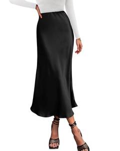lot 84699 image: BTFBM 2024 Women Long Satin Summer Spring Skirt Silk Elegant High Waist Cocktail Party Wedding Flared A-Line Midi Skirts(Solid Black, X-Large)
