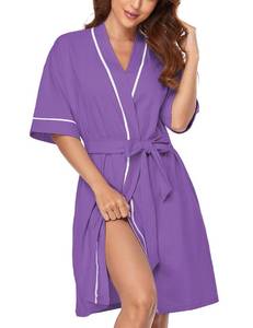 lot 84700 image: COLORFULLEAF Womens 100% Cotton Robes Lightweight Summer Robe Short Sleeve Kimono Bathrobe Sleepwear for Ladies (Violet,L)