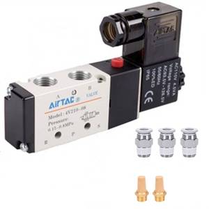 lot 84701 image: Solenoid Valve 14PT Pneumatic AirTAC 4V210-08 Air 12V24V110V220V Single Coil Pilot-Operated Electric 2 Position 5 Way Connection Type (4V210 PT14, AC110V)
