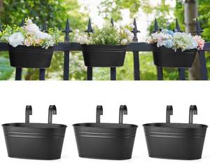 lot 84705 image: Dahey Metal Iron Hanging Flower Pots for Railing Fence Outdoor Planter Hanging Bucket Pots Countryside Style Window Flower Plant Holder with Detachable Hooks Home Decor,Black,3 Pcs