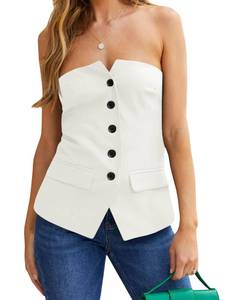 lot 84708 image: Cicy Bell Notched Neck Tube Tops Blazer Sleeveless Button Fitted Strapless Work Blazer Vest