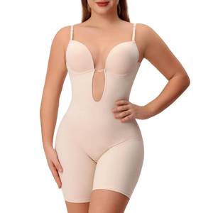 lot 84711 image: Slimers Backless Shapewear Strapless Bodysuit - Low Back Women Body Shaper  Slimming Built In Bra With Plunge Beige