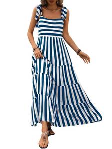lot 84717 image: PRETTYGARDEN Women Dresses 2024 Summer Striped Sleeveless Maxi Dress Casual Spaghetti Strap Tiered Flowy Beach Long Dress(Striped Blue White,XX-Large)