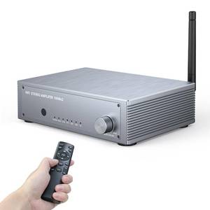 lot 84719 image: Inwa Bluetooth Audio Power Amplifier, 200W 2 Channel Amplifier Mini Hi-Fi Stereo Receiver, Stereo Amp wHDMI(ARC), Opt, Coax, USB, RCA, for Home Speakers 100W x 2 with Bass and Treble Control - Retail $89.99
