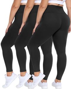 lot 84722 image: GAYHAY 3 Pack Plus Size Leggings for Women - High Waist Stretchy Tummy Control Pants for Workout Yoga Running BlackBlackBlack