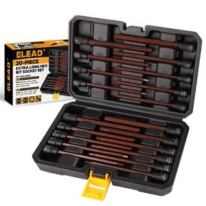 lot 84724 image: ELEAD Extra-Long Allen Hex Bit Socket Set 20-Piece 38 Inch Drive, S2 Steel, Standard SAE & Metric (18-Inch - 716-Inch, 3-12mm) for Impact Drills and Ratchet Wrenches