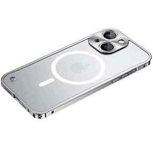 lot 84727 image: Magnetic Case for iPhone 14 Case Compatible with MagSafe Metal Aluminum Alloy Bumper Matte Translucent Back Cover with Camera Lens Protector and Safety Lock (Silver)
