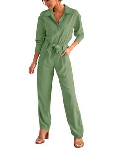 lot 84732 image: BTFBM Womens 2023 Fall Jumpsuits Casual Dressy One Piece Outfits V Neck Long Sleeve Jumpsuit Long Pants Romper(Solid Green,Small)