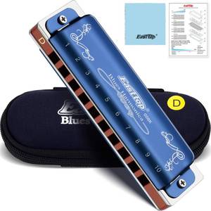 lot 84756 image: East top Diatonic Harmonica Key of D, 10 Holes 20 Tones 008K Diatonic Blues Harp Mouth Organ Harmonica with Blue Case, Standard Harmonica For Adults, Professionals and Students