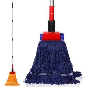 lot 84764 image: Commercial Mop Heavy Duty Industrial Mop with 77inch Long Handle, Looped-End String Wet Mop with 2 Mop Heads for Home, Garage, Office Floor Cleaning (Blue-Orange)