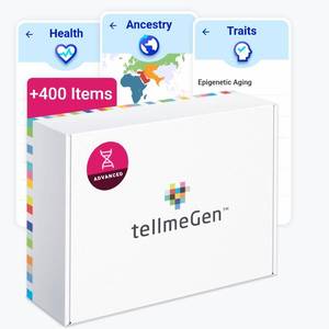 lot 84774 image: tellmeGen Advanced DNA Test400 Health, Ancestry, Traits & Fitness Reports - Fees Included - Lifetime Updates - Retail $127.77