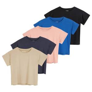lot 84784 image: Real Essentials 5 Pack Womens Crop Top High Waist Quick Dry Fit Active Wear Yoga Workout Athletic Running Gym Exercise Ladies Short Sleeve Crew Neck Moisture Wicking Tees T-Shirt Summer - Set 8, XL