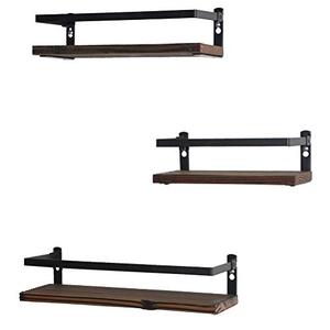 lot 84789 image: PHUNAYA Floating Shelves Rustic Wood Wall Mounted Shelf Practical Metal Fence Design �C Ideal for Bedroom, Bathroom, Kitchen Set of 3