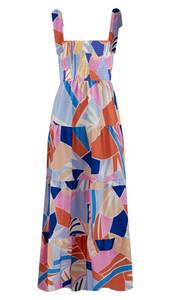 lot 84798 image: kinstell Womens Summer Boho Spaghetti Strap Square Neck Ruffle Casual Flowy Long Dress Beach Swing Party Maxi Dress