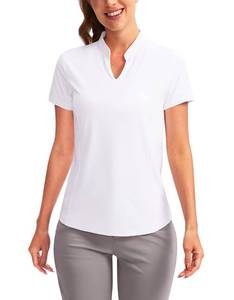 lot 84801 image: Obla Womens Golf Polo Shirt V-Neck Short Sleeve Collarless Quick Dry Tennis Running T Shirt Golf Tops for Women(White_M)