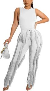 lot 84802 image: Two Piece Outfits for Women Sexy Sleeveless Tank Tops Drawstring Long Fringe Tassel Pants Sets Party Club Jumpsuit White