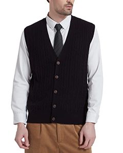 lot 84822 image: Kallspin Mens Wool Blend Big & Tall Cable-Knit Sweater Vest Relaxed Fit Sleeveless Cardigan(Black,2XL-Tall)