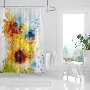 lot 84825 image: Hipposama Sunflower Shower Curtain, Country Spring Yellow Sunflower Shower Curtain Set, Watercolor Farmhouse Floral Shower Curtains for Bathroom, Waterproof Fabric with 12 Hooks, 72 x 72 Inches