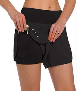 lot 84834 image: Ksmien Womens 2 in 1 Running Shorts - Lightweight Athletic Workout Gym Yoga Shorts Liner with Phone Pockets Black
