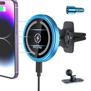 lot 84838 image: OHLPRO for Magsafe Car Mount Charger, 15W Fast Charging Dashboard Magnetic Car Phone Holder - Vent Clip and 3M Adhesive Base Never Block Air Fit for iPhone 15141312 Series Magsafe Case, Blue
