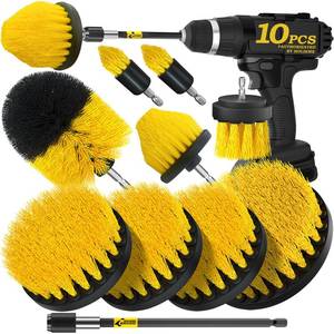 lot 84841 image: Holikme 10Pieces Drill Brush Attachments Set, Power Scrubber Brush with Extend Long AttachmentScrub BrushShower ScrubberCleaning Supplies,Yellow