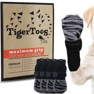 lot 84845 image: DOK TigerToes Premium Non-Slip Dog Socks for Hardwood Floors - Extra-Thick Grip That Works Even When Twisted - Prevents Licking, Slipping, and Great for Dog Paw Protection - Size Medium